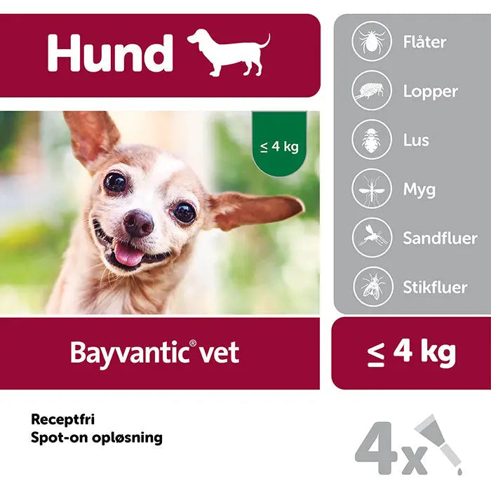 Flåt- & loppemiddel hund under 4 kg - 4x0,4ml - Maxi Zoo Danmark