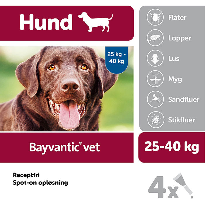 Flåt- og loppemiddel 25-40 kg 4x4,00ml hund