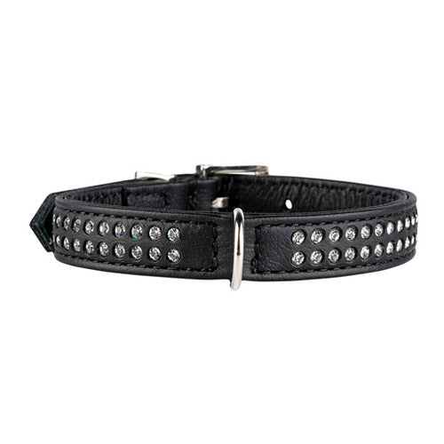 Læderhalsbånd Lissabon m/swarovski 31-36cm sort