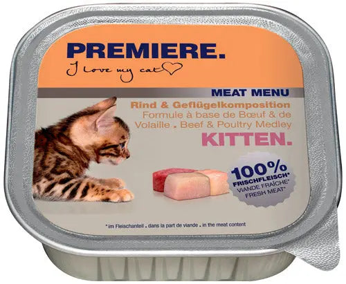 Kitten Meat Menu, alu-bakke okse og fjerkræmix 100 g PREMIERE