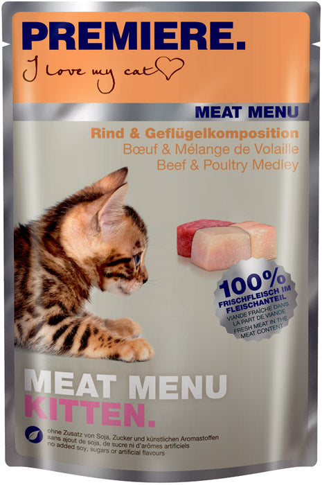 Kitten Meat Menu, pouch okse & fjerkræmix 85 g