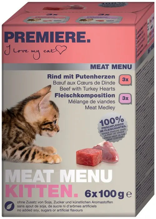 Kitten Meat Menu, menu alu 3 varianter 6x100 g - Maxi Zoo Danmark