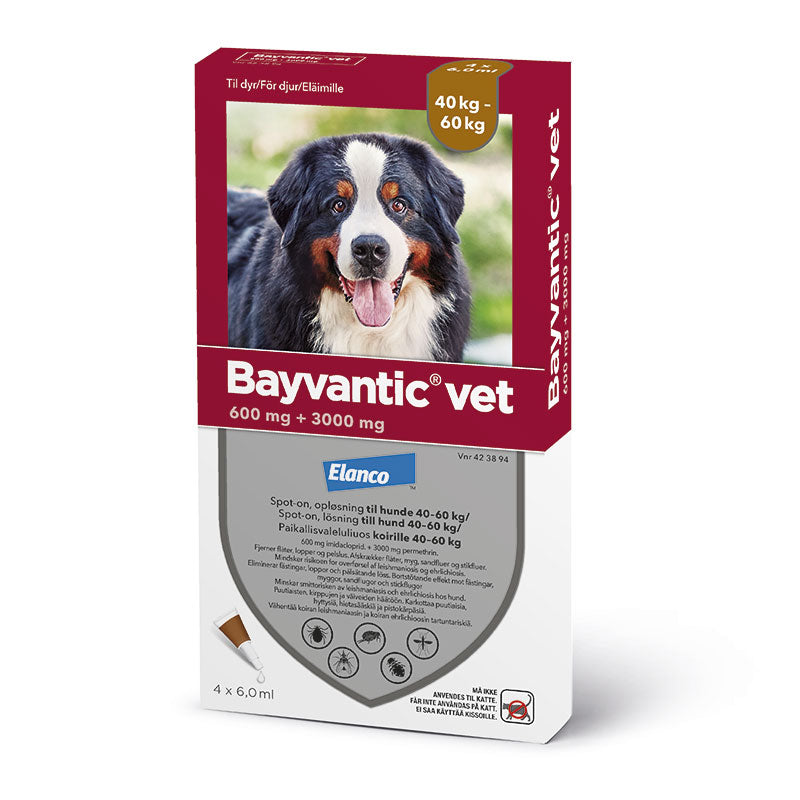 Flåt- og loppemiddel 40-60 kg 4x6,0 ml hund