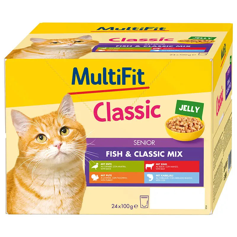 Senior Jelly, menuboks fisk & classic mix 24 x 100 g - Maxi Zoo Danmark