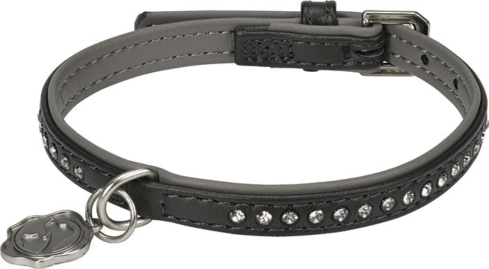 Kunstlæderhalsbånd Deluxe Rhinestones M grå