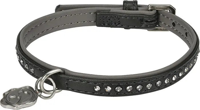 Kunstlæderhalsbånd Deluxe Rhinestones M grå - Maxi Zoo Danmark