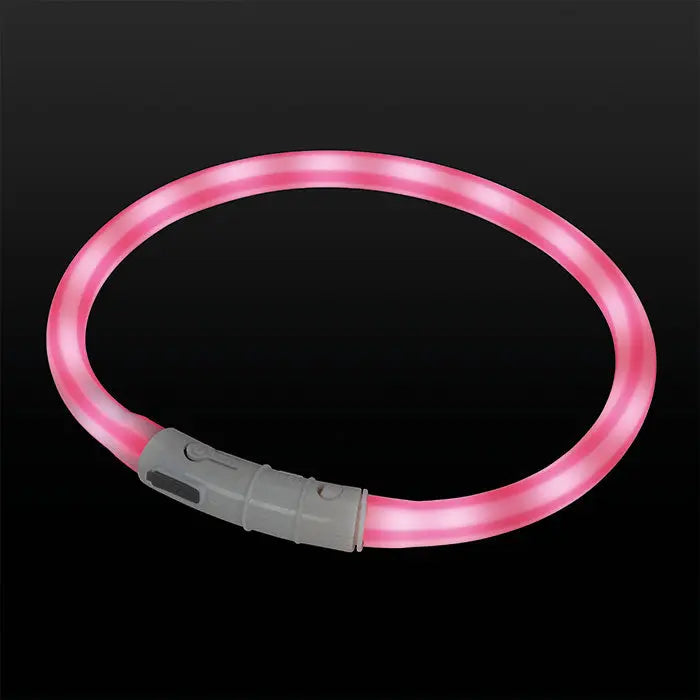 Lyshalsbånd Blinking Silikone 45 cm pink stribet - Maxi Zoo Danmark