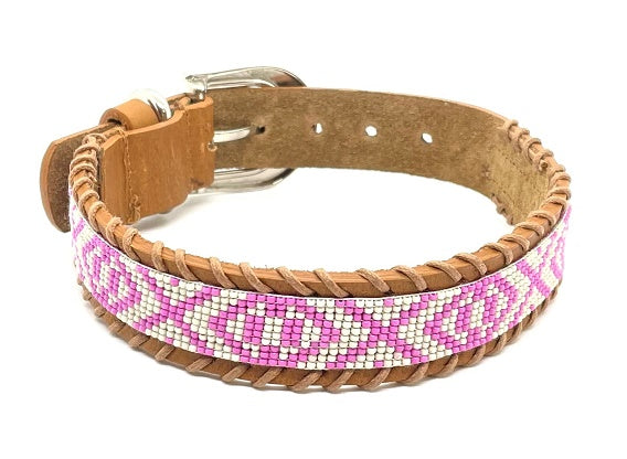Læderhalsbånd Ø10 cm 28-34 cm pink/ivory
