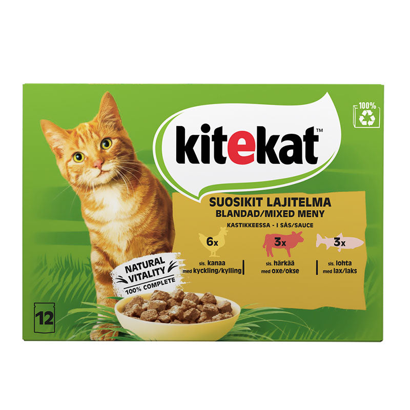 Adult menuboks i sovs, Mixed kylling,okse,laks 12x85 g