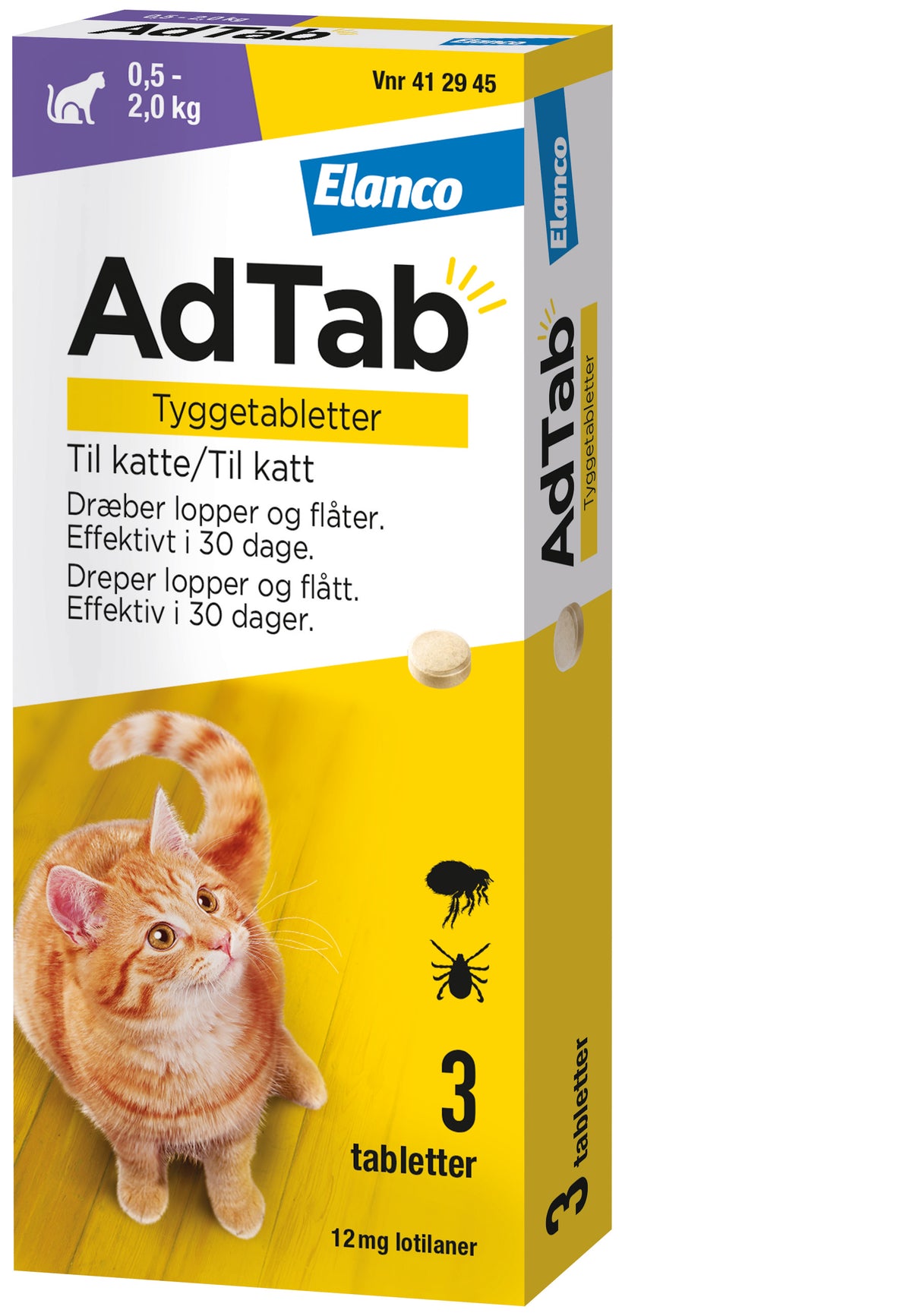Loppe- og flåtmiddel kat 0,5-2,0 kg 12 mg 3 tabl