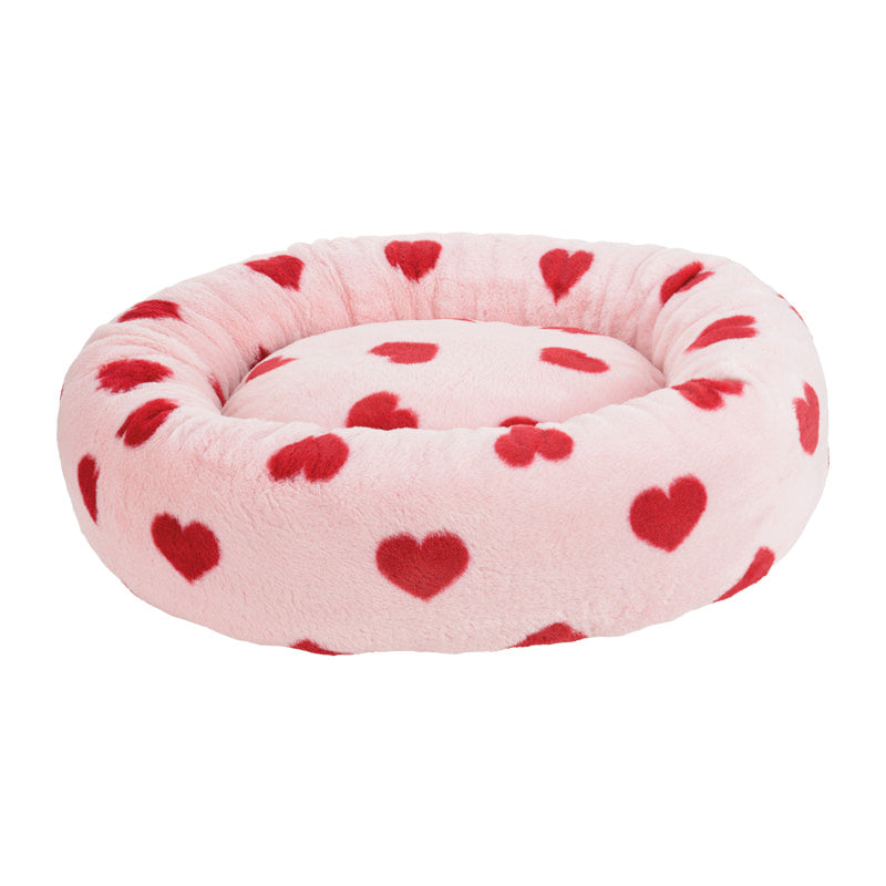 Hundeseng donut m/hjerter LOVE M, ø75 cm