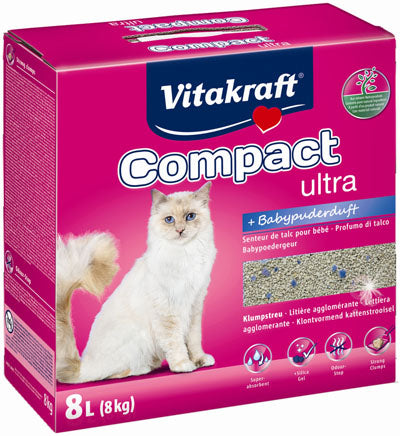 Kattegrus Compact Ultra m/babypudder klumpende 8kg/8 l