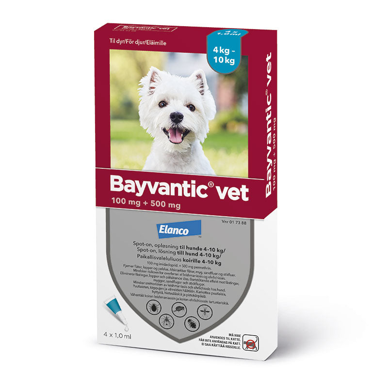 Flåt- og loppemiddel 4-10 kg 4x1,0ml hund