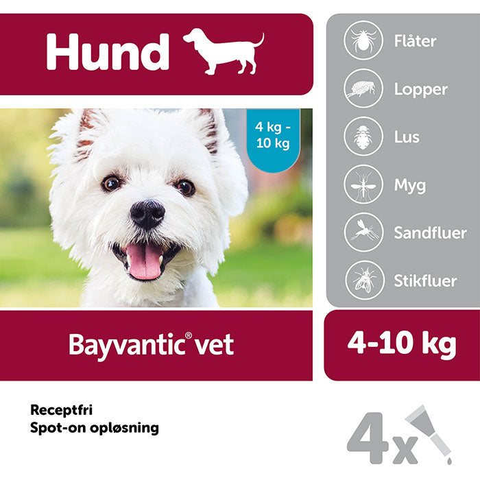 Flåt- og loppemiddel 4-10 kg 4x1,0ml hund
