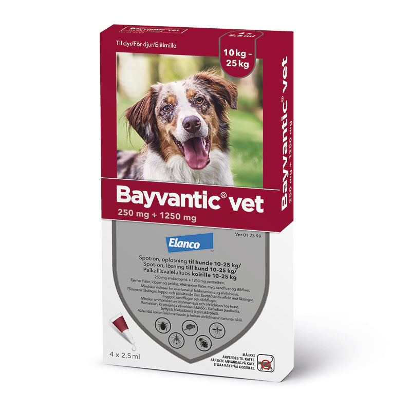 Flåt- og loppemiddel 10-25 kg 4x2,5ml hund