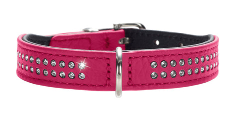 Læderhalsbånd 23-27 cm pink - Maxi Zoo Danmark