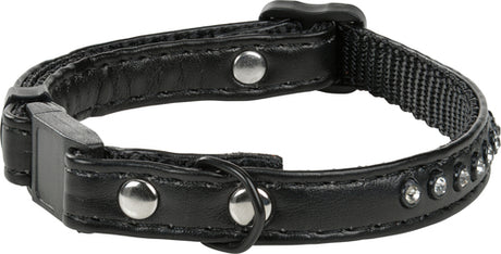 Kunstlæder halsbånd Strass 19-30 cm sort - Maxi Zoo Danmark