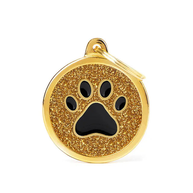 Navnetegn cirkel Pote Glitter big 3,93x3,17 cm sort/guld - Maxi Zoo Danmark