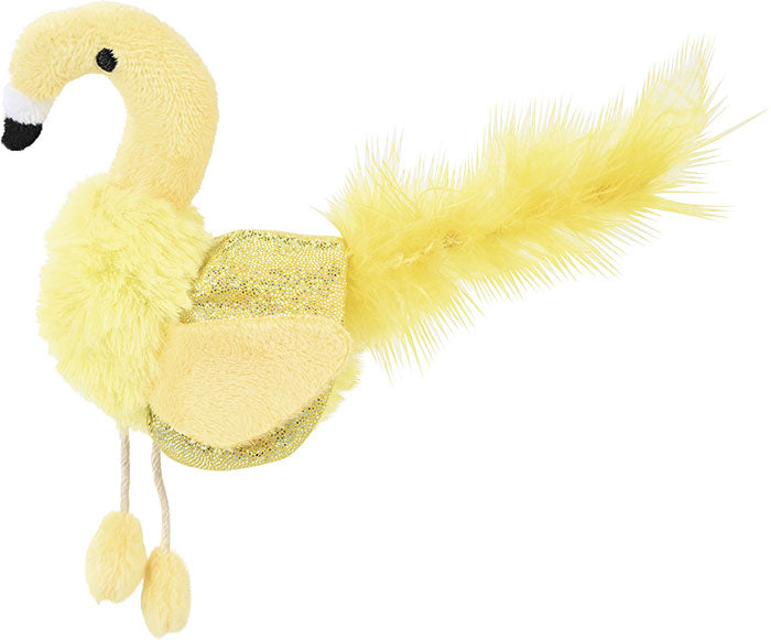 Kattelegetøj Flamingo m/knitfolie 10x18 cm gul