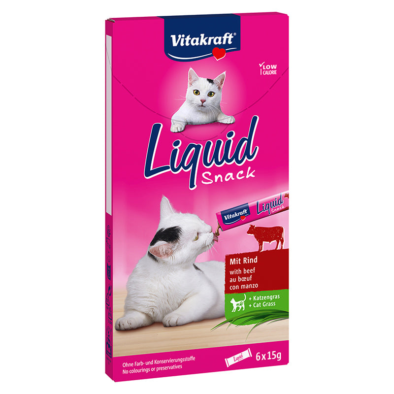 Cat Liquid-Snack Okse Inulin & Kattegræs 6 stk.