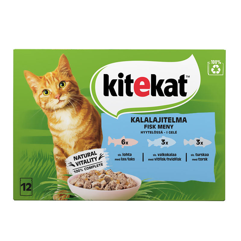 Adult menuboks i gelé, pouch laks,torsk,hvidfisk 12x85g