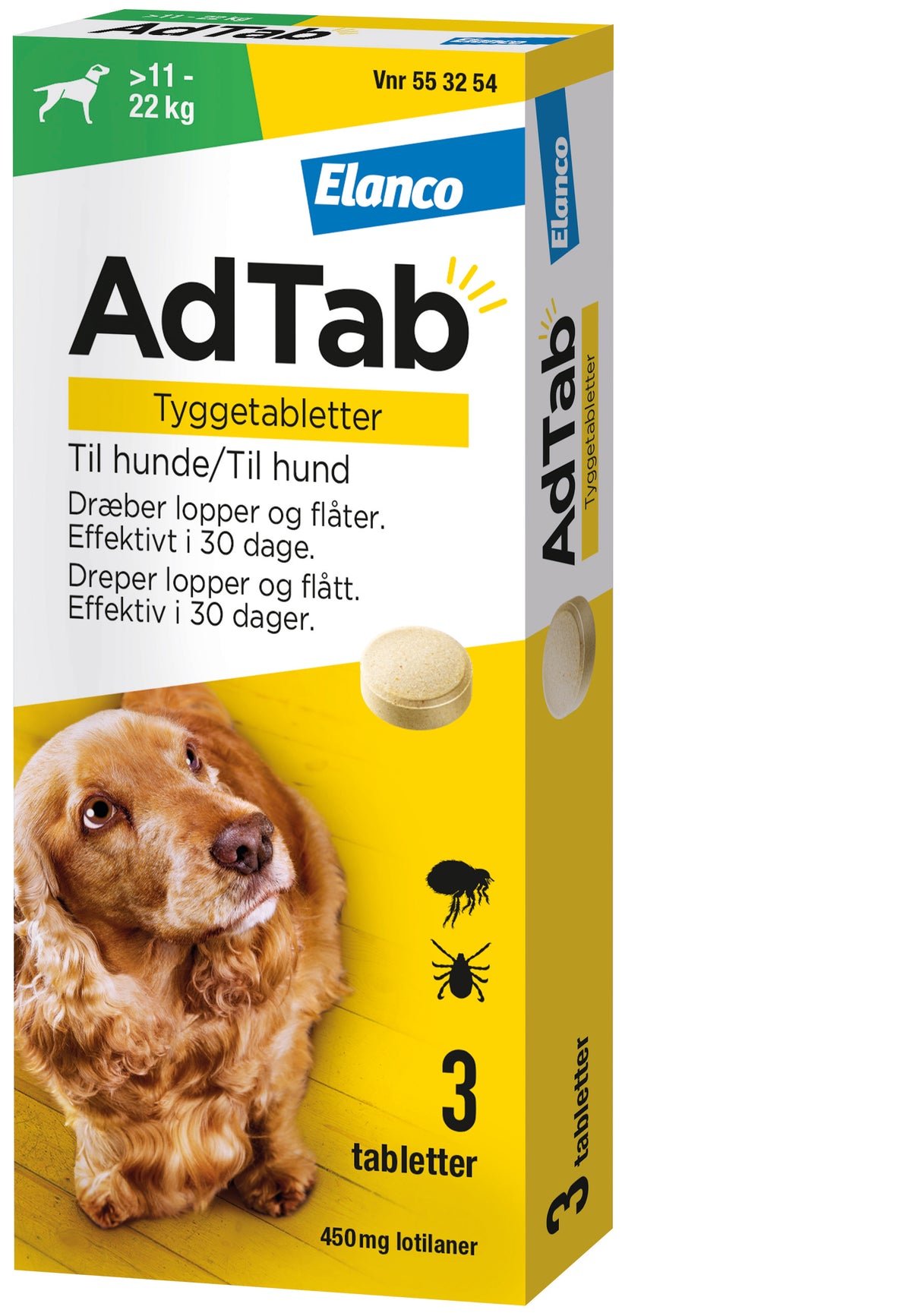Loppe- og flåtmiddel hund  >11-22 kg 450 mg 3 tabl