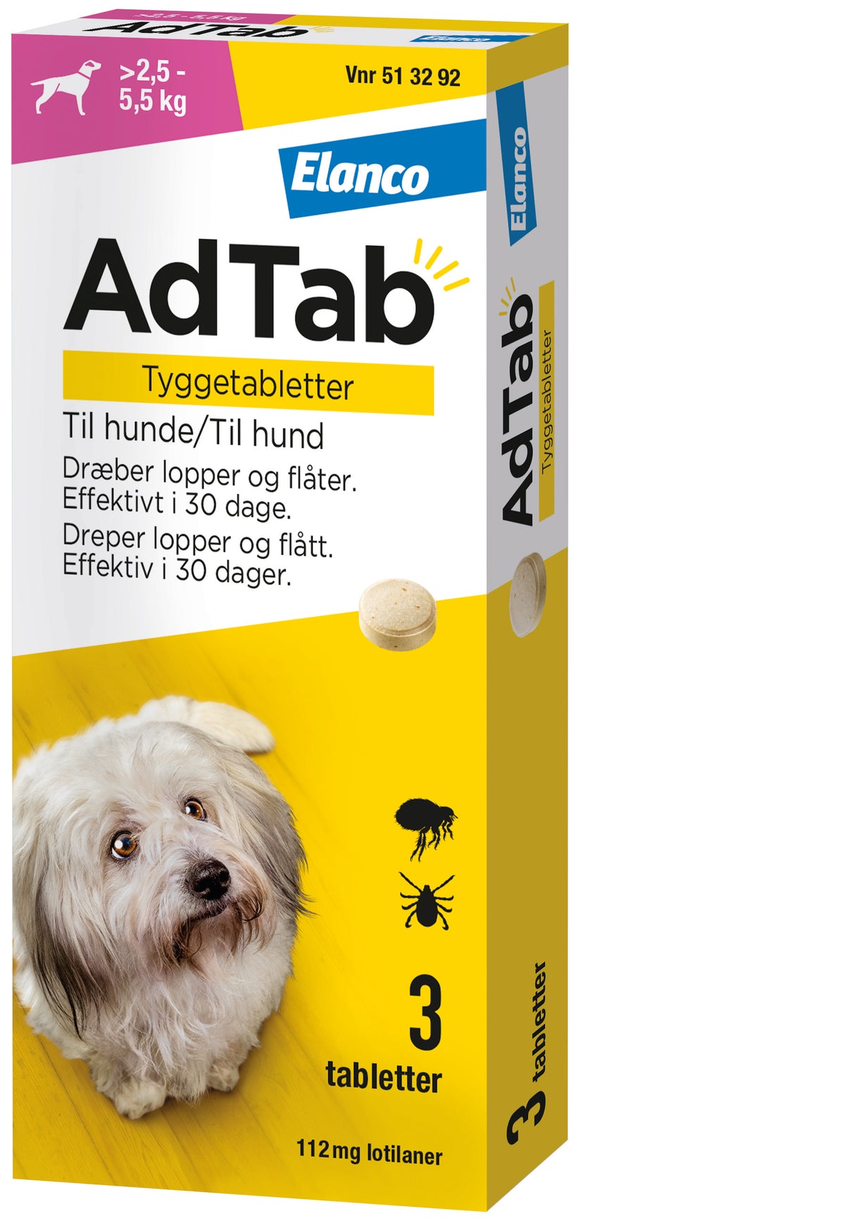 Loppe- og flåtmiddel hund >5.5-11 kg 225 mg 3 tabl