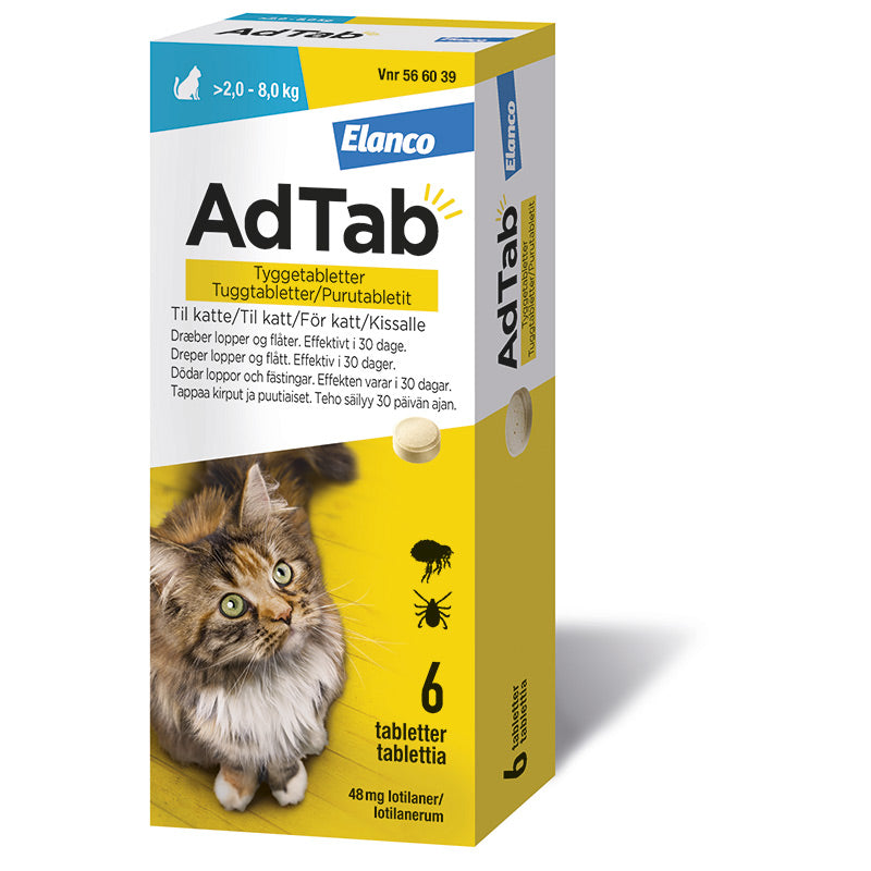 ADTAB Flåt- & loppemiddel tabletter kat 2,0-8,0 kg - 6 tabletter